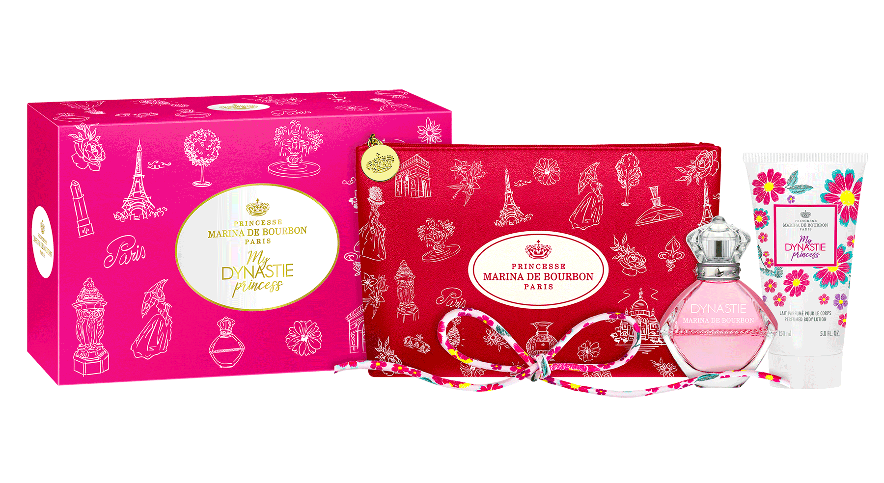 Coffret MY DYNASTIE PRINCESS 50ml - Une trousse et un lait parfumé offerts - Parfums Marina de Bourbon