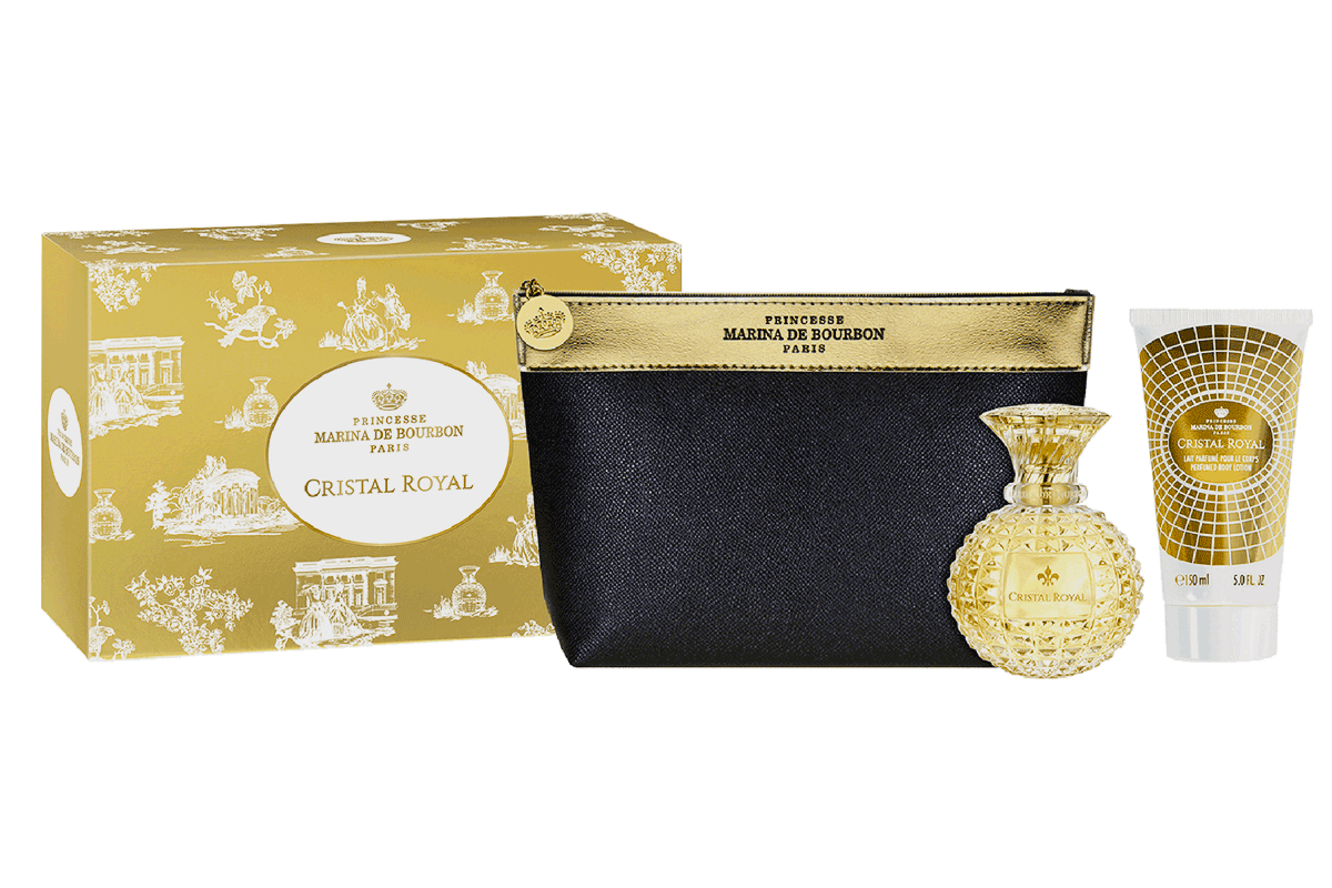 Coffret CRISTAL ROYAL 50ml - Une trousse et un lait parfumé offerts - Parfums Marina de Bourbon